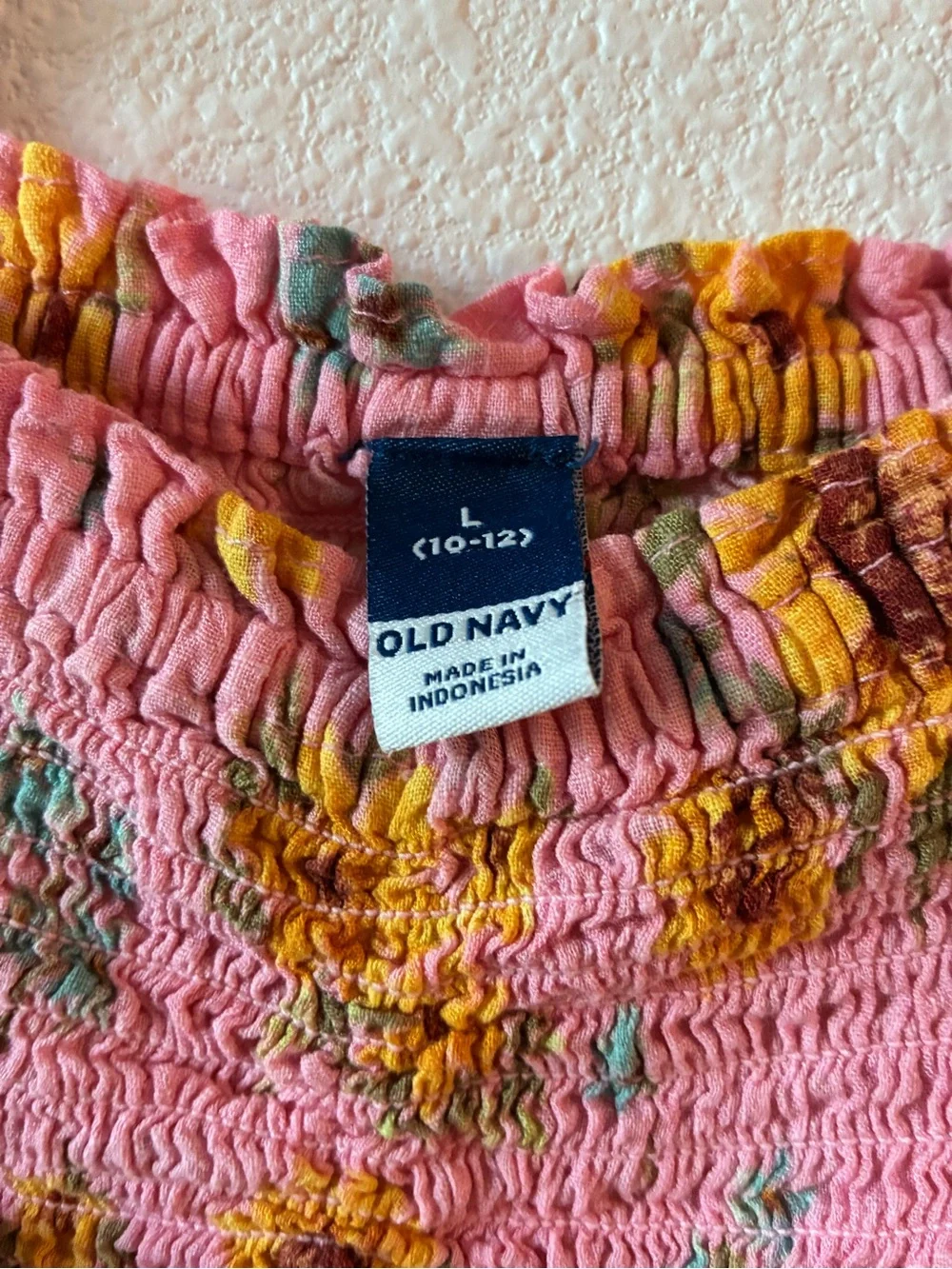 Old Navy Pink Sunflower Flutter-Strap Smocked Dress